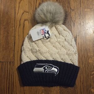NFL Seattle Seahawks Cream and Navy Beanie with Pom